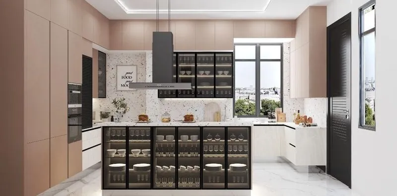 Modular kitchen with breakfast counter in Bangalore